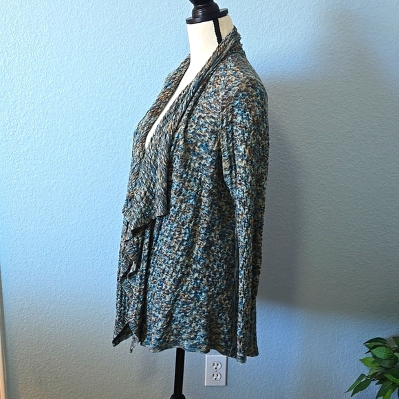 ZOZO Open Front Waterfall Cardigan Waffle Texture Blue Brown Sz Large - Picture 8 of 13